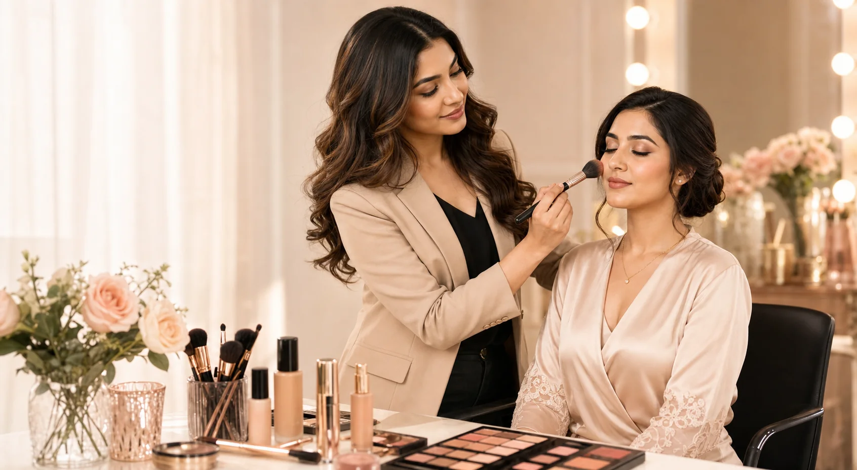 Ruchita teaching live makeup techniques